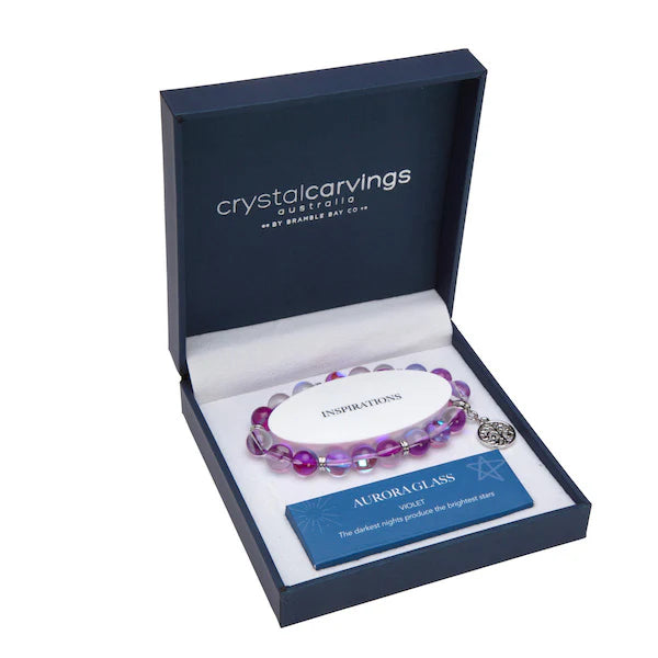 Violet Aurora Glass Tree Of Life Charm Bracelet