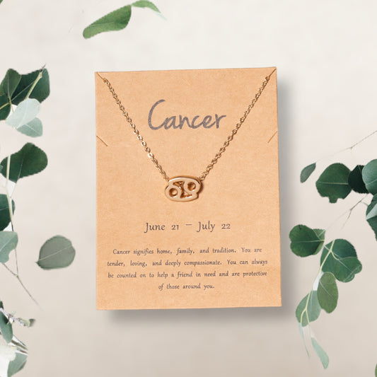 Cancer Zodiac Necklace – Elegant and nurturing design representing the intuitive, emotional, and protective nature of Cancer. A meaningful jewellery piece for those born under the Cancer star sign, perfect for celebrating sensitivity, loyalty, and inner strength