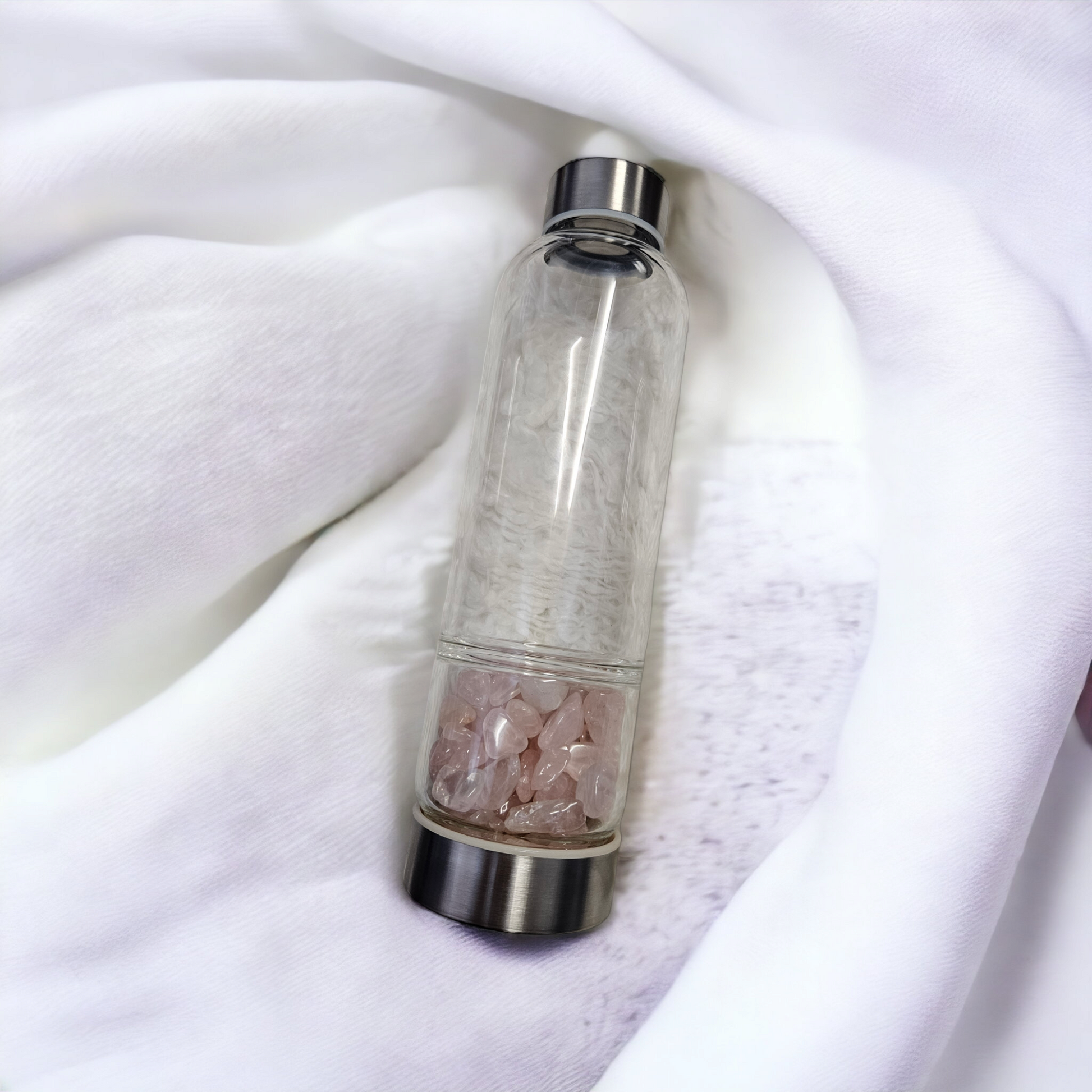Rose Quartz Chip in Glass Bottle | Love, Healing, and Emotional Balance Crystal