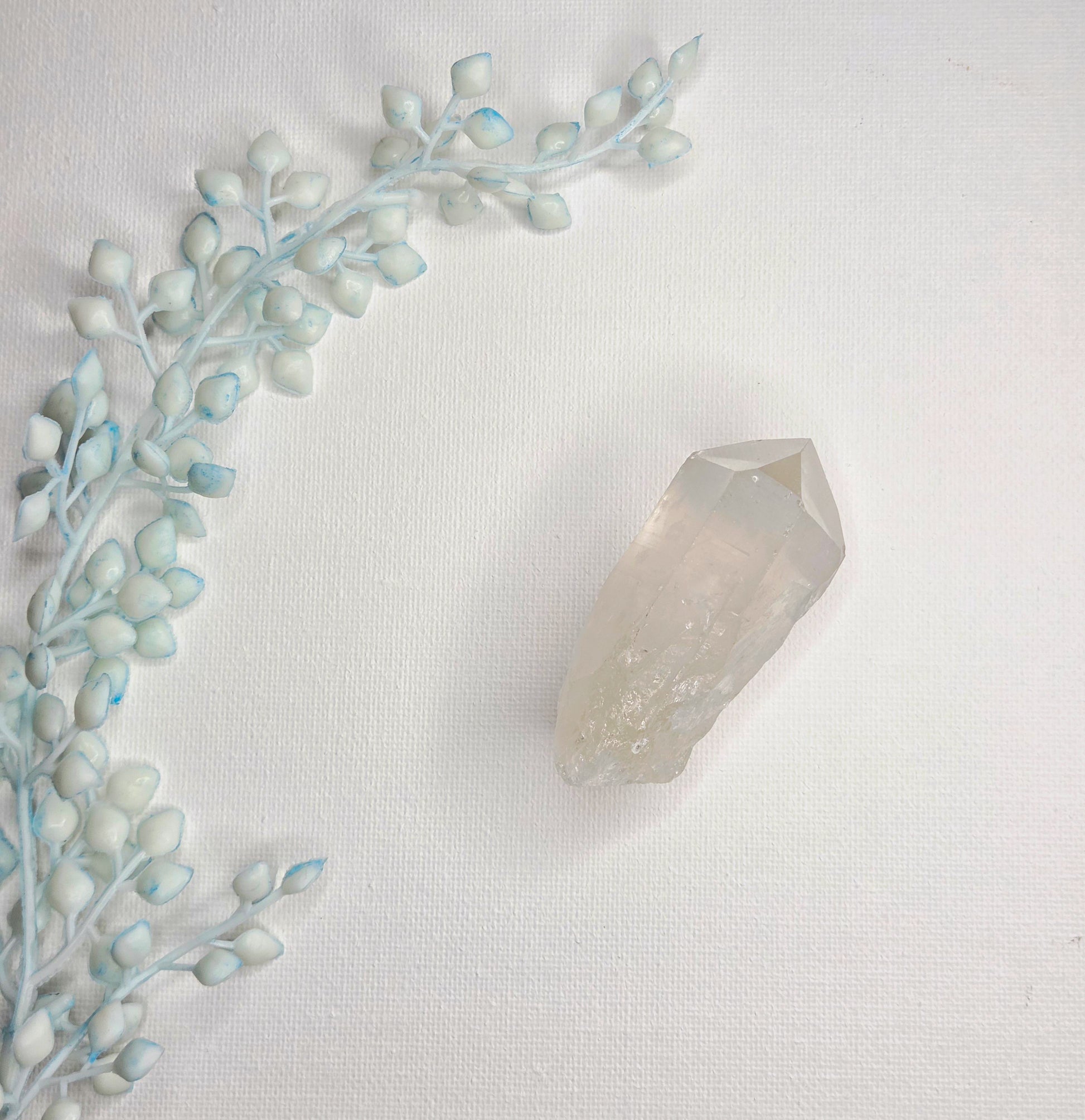 Clear quartz crystal point sold at Mind Soul Sync in Australia, crystal shop.