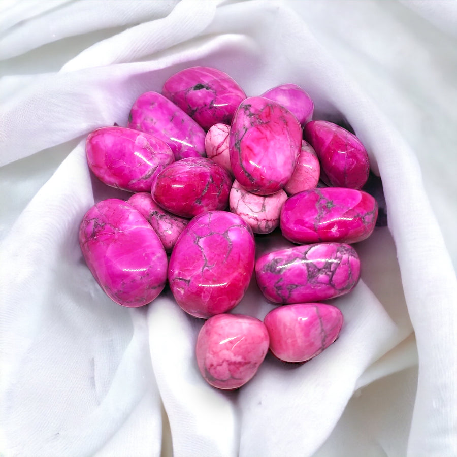 Pink Howlite crystal tumble for calming, emotional healing, and stress relief | Buy crystals online Australia