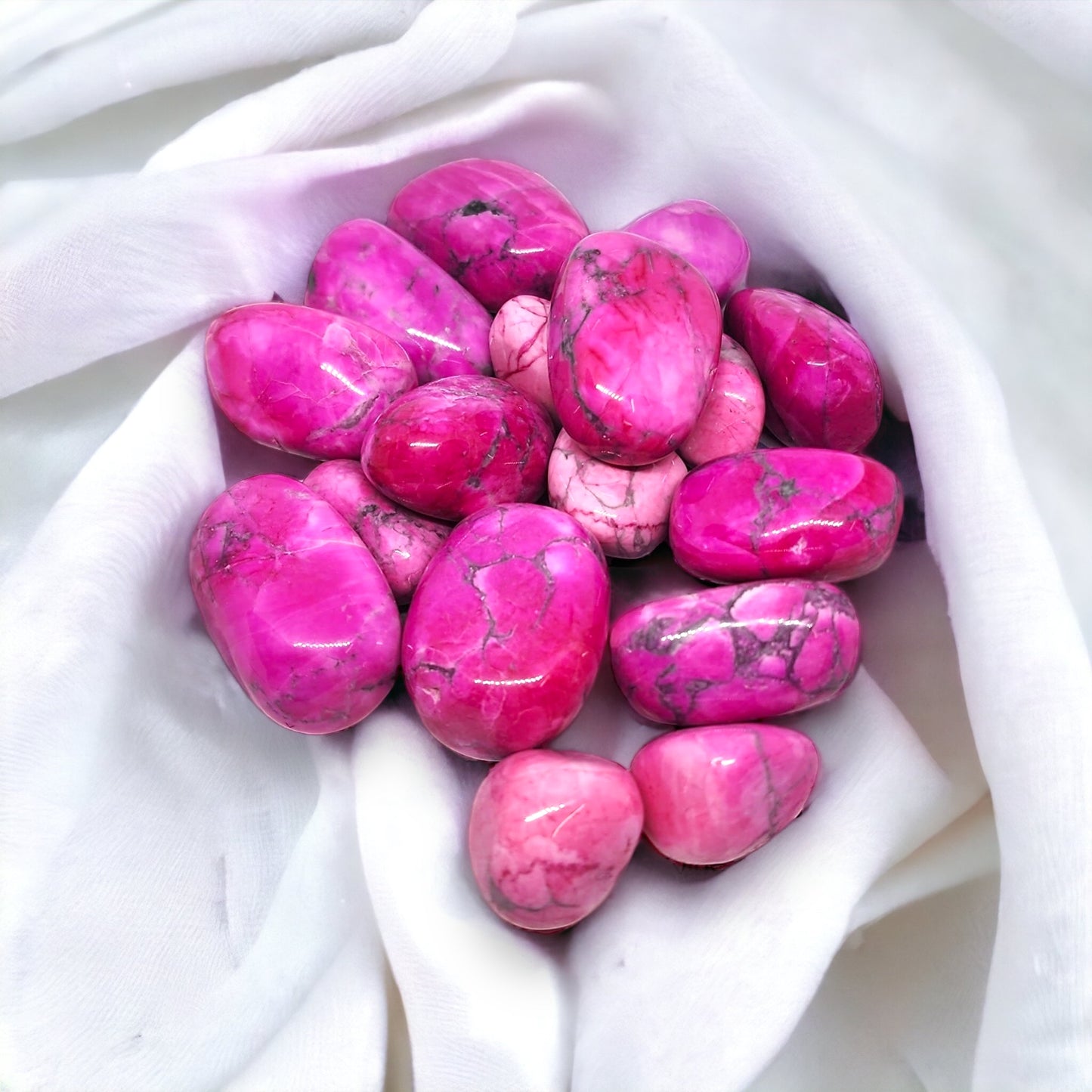 pink howlite crystal tumbles sold at mind soul sync crystal shop in Australia. Howlite crystals.