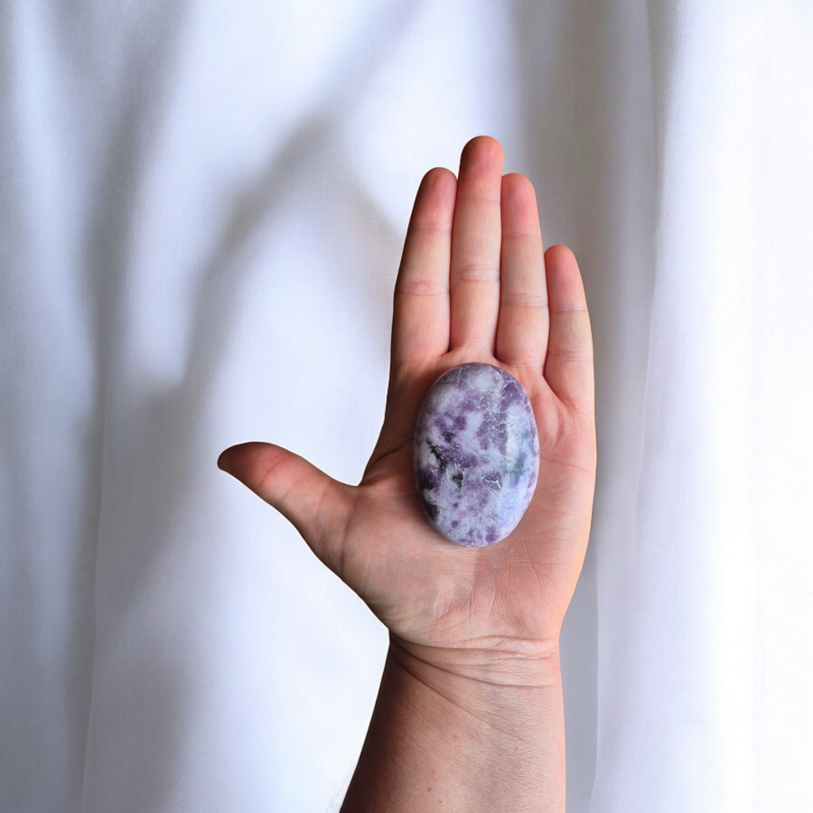 Lepidolite Palmstone | Calming Purple Crystal for Stress Relief, Emotional Healing, and Inner Peace

