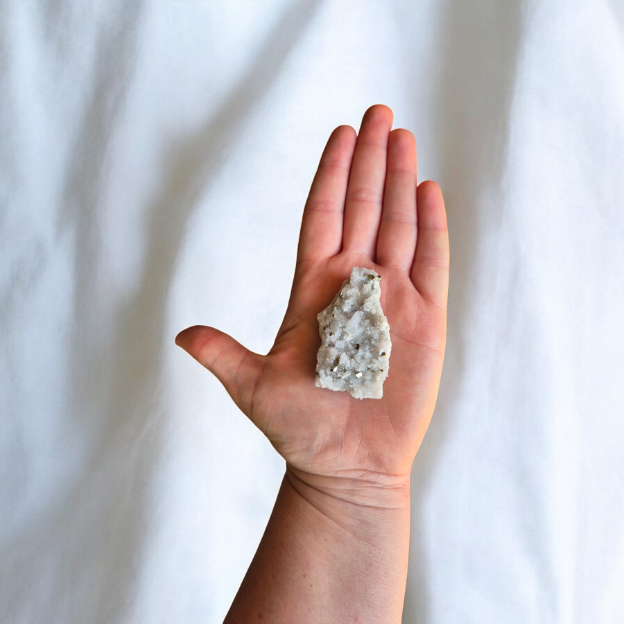 Quartz Crystal with Pyrite for Abundance and Prosperity | Clear Healing Stone with Golden Pyrite Inclusions

