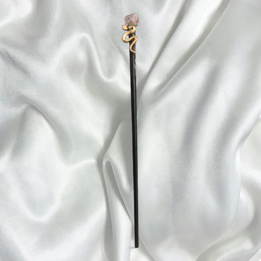 Amethyst Crystal Healing Wand | Gold Snake
