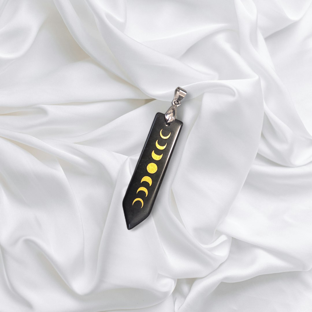 Black Obsidian Pendant | Moon Phase