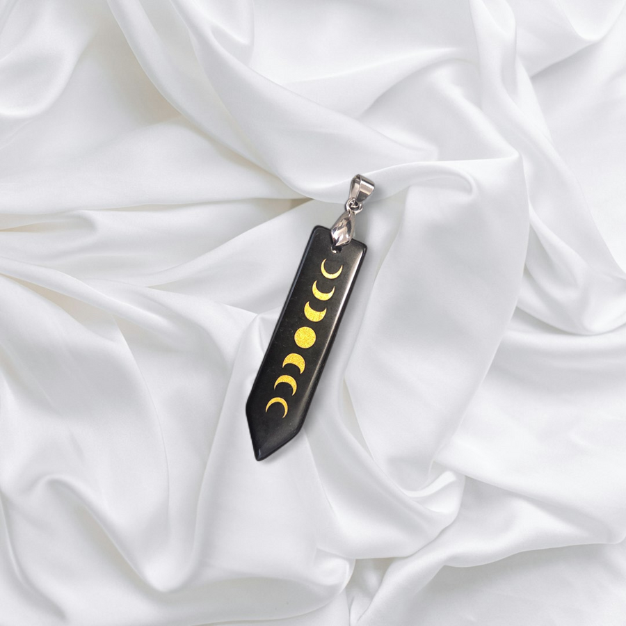 Black Obsidian Pendant | Moon Phase
