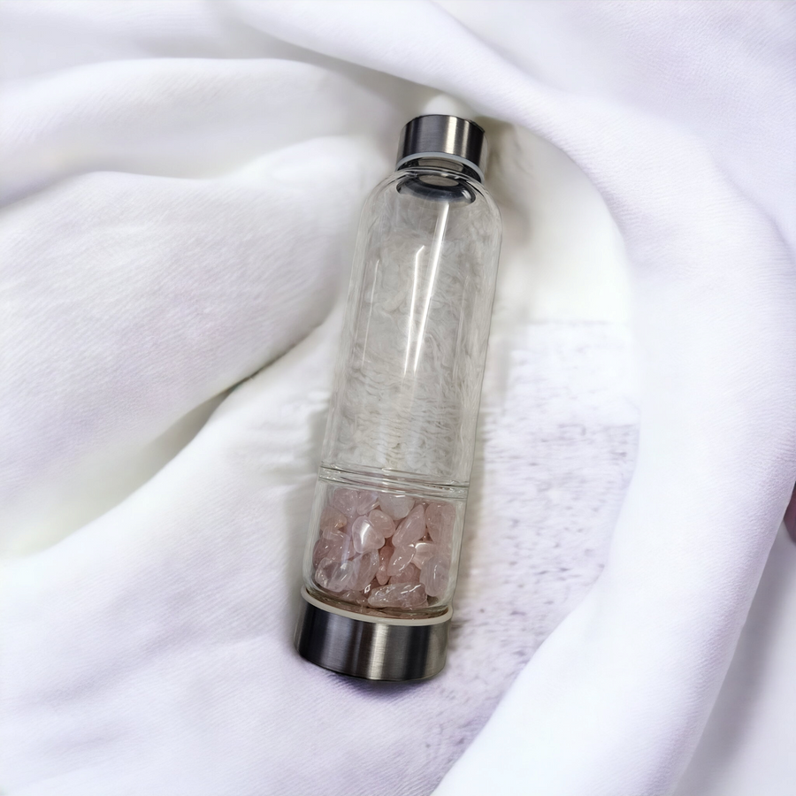 Rose Quartz Chip in Glass Bottle | Love, Healing, and Emotional Balance Crystal