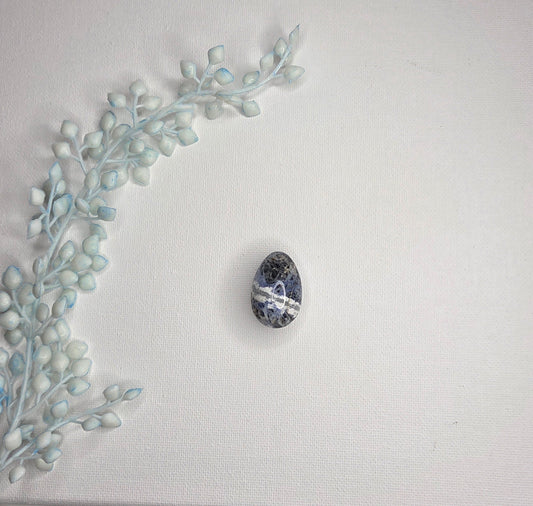 sodalite crystal egg at crystal shop in australia.